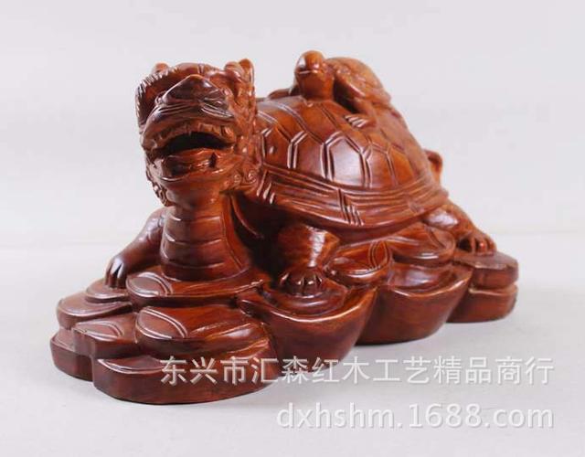 红木木雕工艺品 越南花梨木龙龟摆件 整木雕刻 神龟